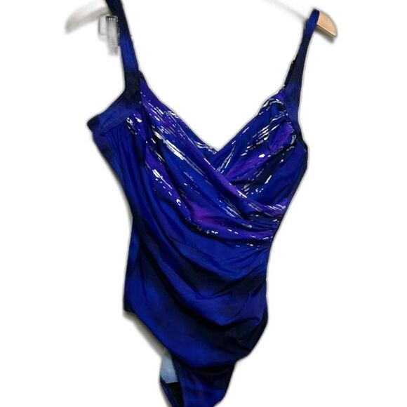 Miraclesuit for Kirkland Swimsuit Women's Size 14 Blue Black Shaping One PIece - Picture 1 of 5
